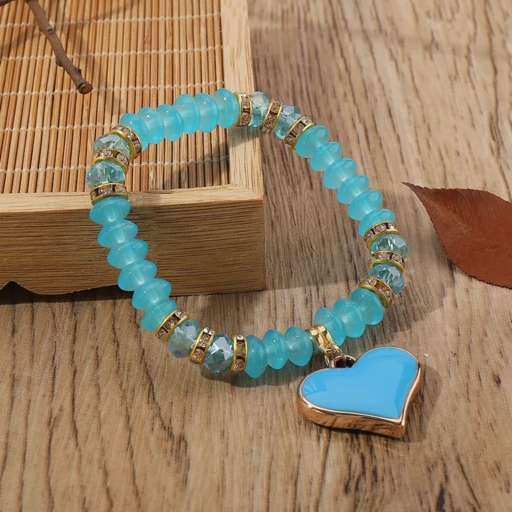 Light Blue Heart Bracelet (Stretch)
